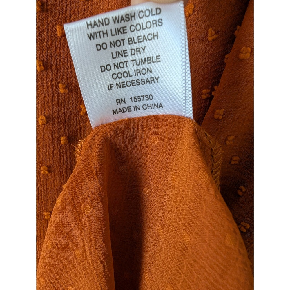 Rose + Olive Blouse Womens 2X Burnt Orange Swiss Dot Smocked Button Front Boho - Picture 6 of 9